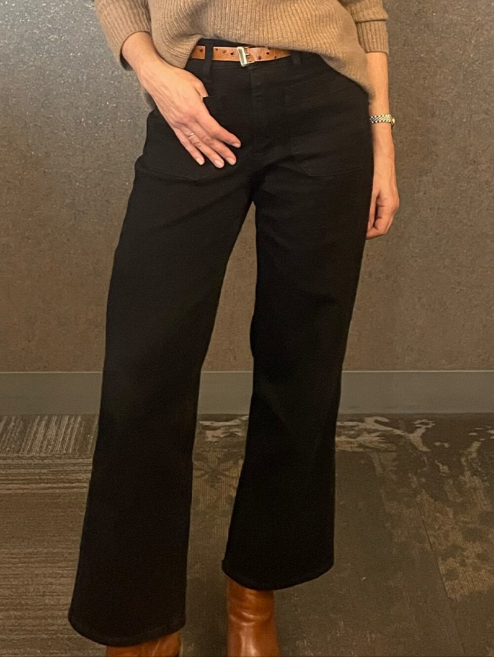 Quince Bella Patch Pocket Wide Leg |Black |size 32 |28" inseam
